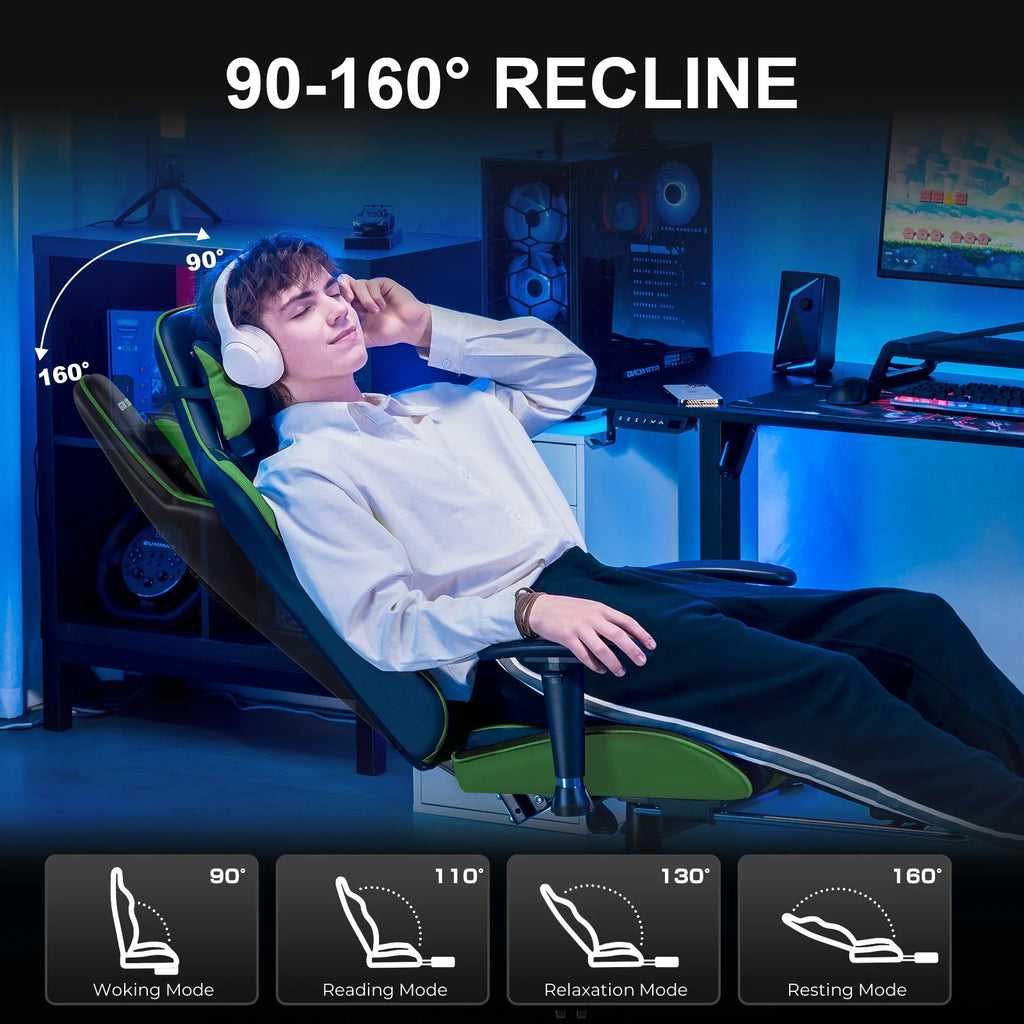 GTRACING Gaming Chair, Ergonomic Office Desk Chair with Lumbar Support, PU Leather, Footrest & Adjustable Headrest, Red