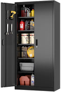 GANGMEI 72 Inches Tall Metal Garage Storage Cabinets with 5 Adjustable Shelves, Lockable Steel Black Storage Cabinet with Doors for Office, Home, School, Shops, Garage, Assembly required