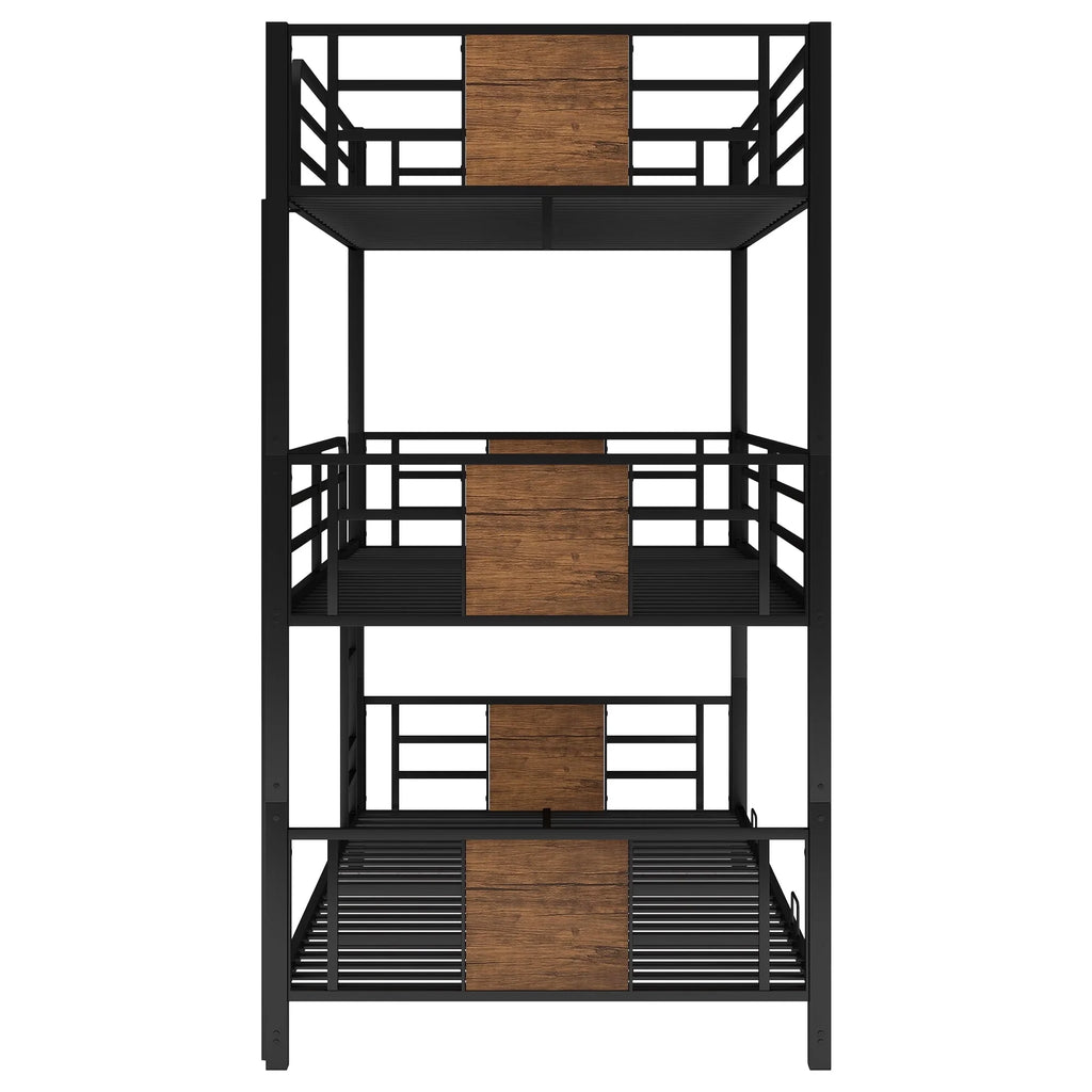 Euroco Metal Twin over Twin over Twin Bunk Bed, Triple Bed for Kids Room, Brown