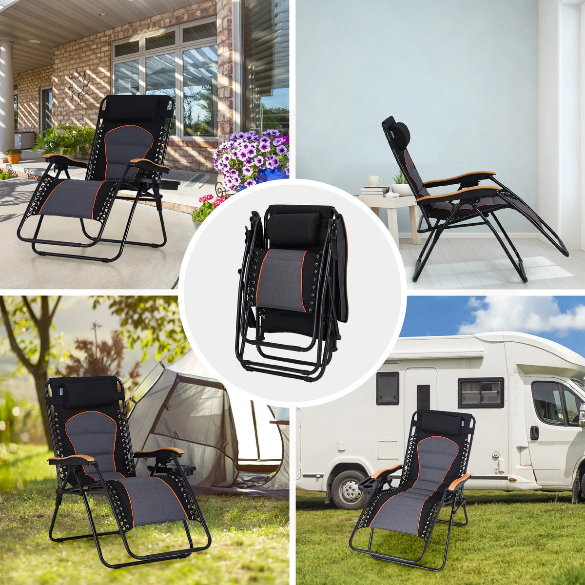 Sophia&William 2 Pieces Outdoor Oversized Padded Zero Gravity Chairs - Grey