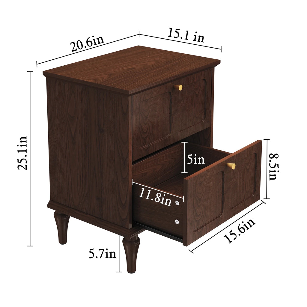 HLR 20" Mid Century Nightstands Set of 2 with Drawers, Wood Bedside Table End Table for Bedroom, Brown
