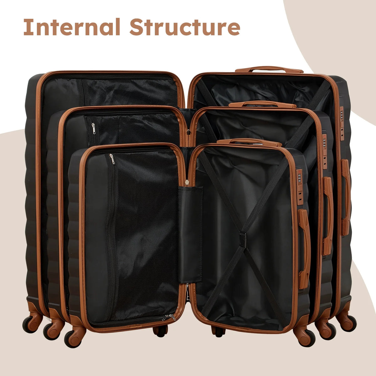 9 Piece Luggage Sets, Hard 20 24 28 inch Luggage with 6 Pieces Organize Bags Travel Suitcases Sets with Wheels, Rose