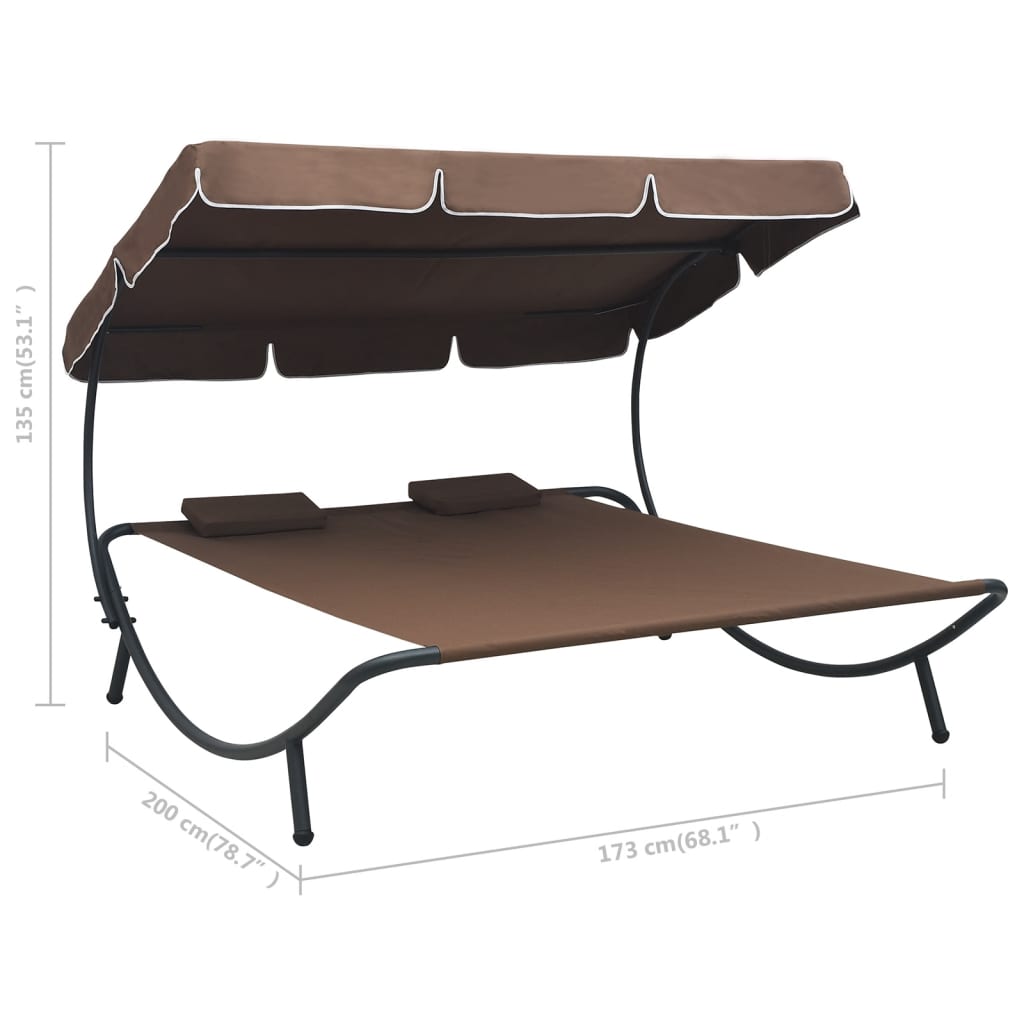 vidaXL Outdoor Double Chaise Lounge Patio Lounge Bed with Canopy and Pillows