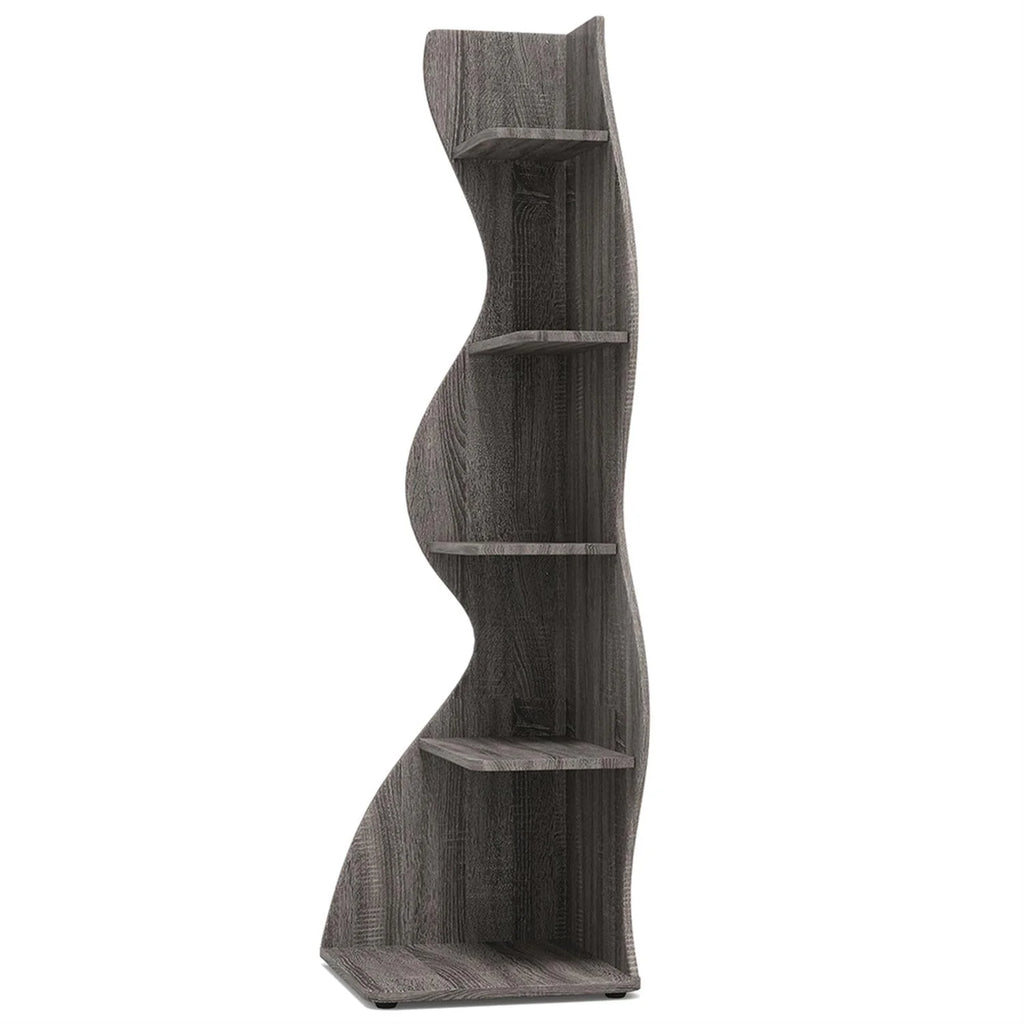 Finihen 5-Tier Corner Bookcase, Wood Bookshelf Storage Organizer, 70" Tall Display Standing Shelf Unit for Bedroom, Living Room, Green