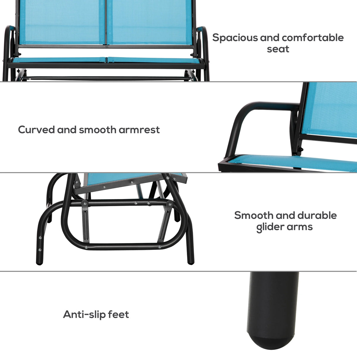 Outsunny 2-Person Outdoor Glider Bench, Patio Double Swing Rocking Chair Loveseat w/Powder Coated Steel Frame for Backyard Garden Porch, Black