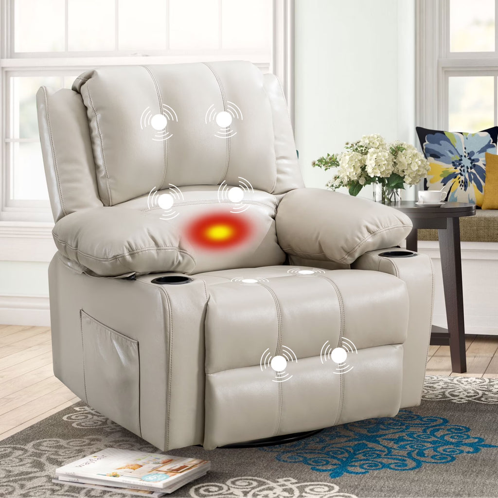 JONPONY Manual Recliner Chair with Heat Therapy and Massage Function, Heavy Duty Reclining Mechanism Massage Chair, Elderly Single Rocker Sofa with Cup Holders for Bedroom Home Theater,Black