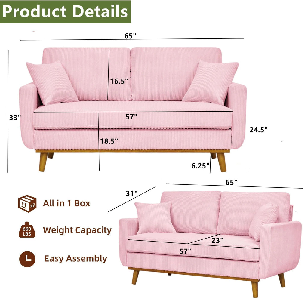 Aukfa 68" Small Sofa Couch Comfy Mid Century Modern Loveseat Sofa for Living Room Bedroom, Cream