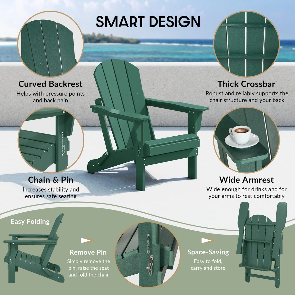 Westintrends Outdoor Folding HDPE Adirondack Chair, Patio Seat, Weather Resistant, Dark Brown