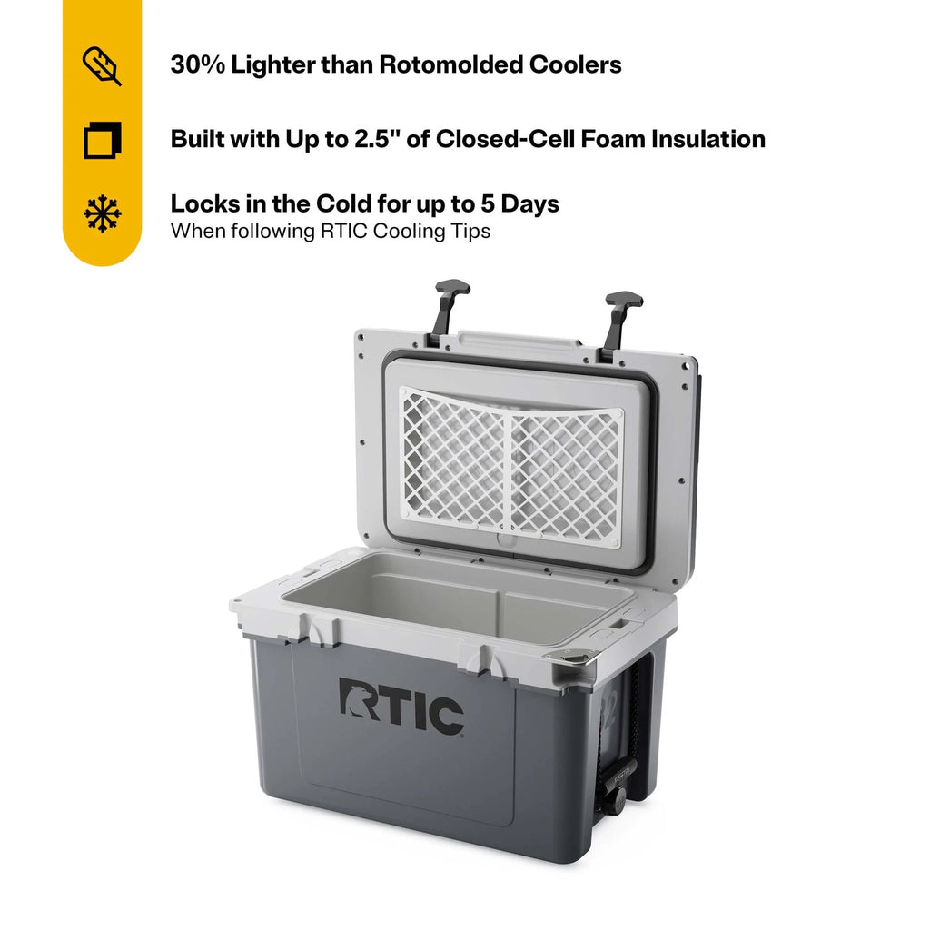 RTIC 32 QT Ultra-Light Hard-Sided Ice Chest Cooler, Fits 48 Cans, Dark Grey & Cool Grey