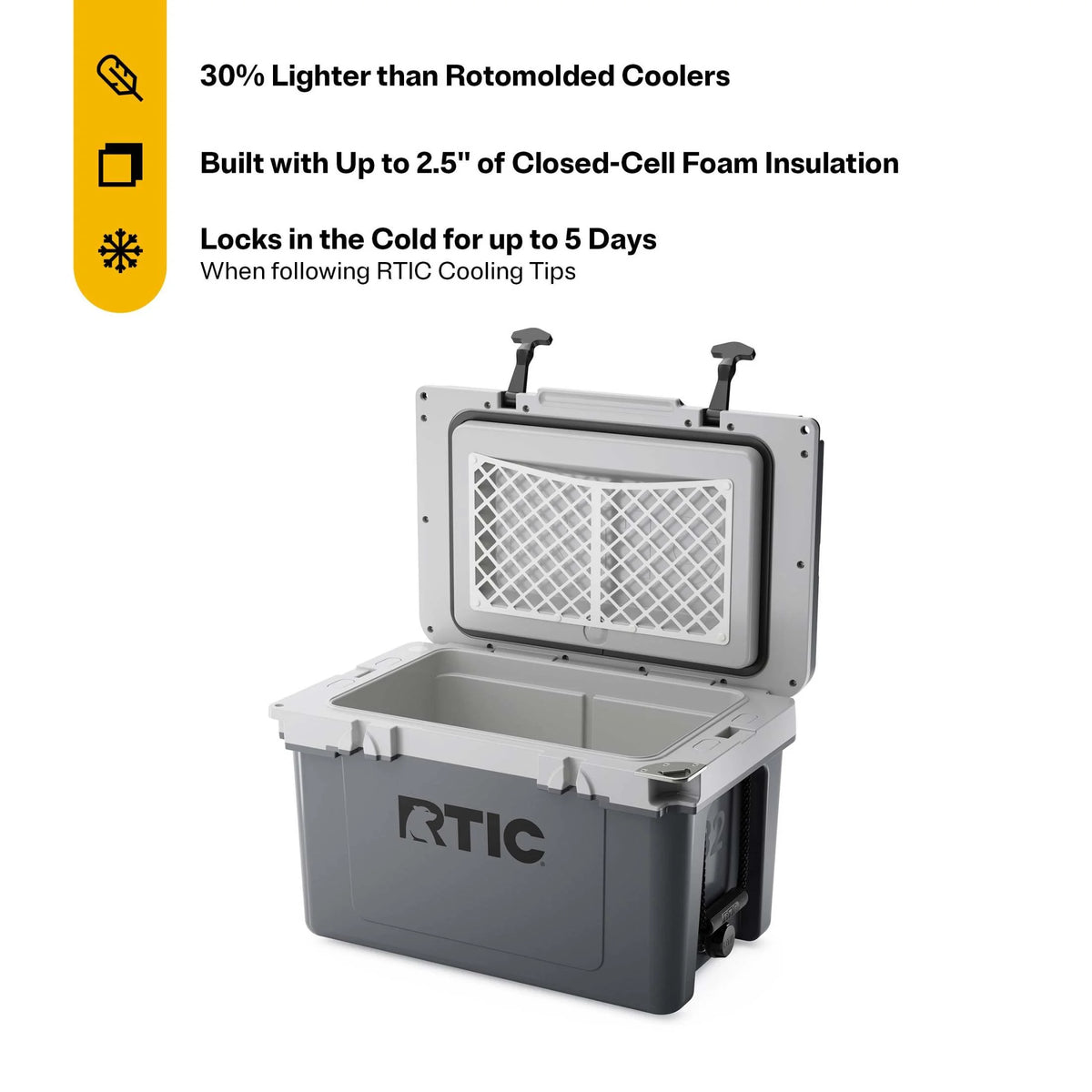 RTIC 32 QT Ultra-Light Hard-Sided Ice Chest Cooler, Fits 48 Cans, Dark Grey & Cool Grey