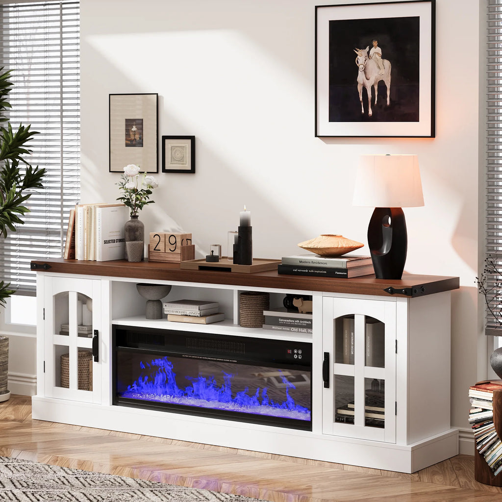 Planntonneo Mid-Century Modern Fluted TV Stand Wooden Media Console Entertainment Center for Living Room, Walnut Color