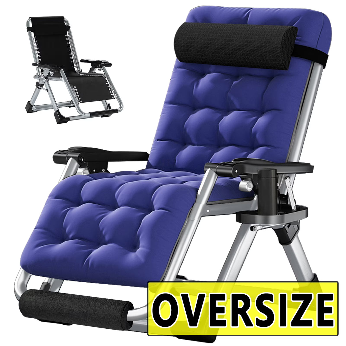 NAIZEA Zero Gravity Chair with Removable Cushion and Cup Holder Black