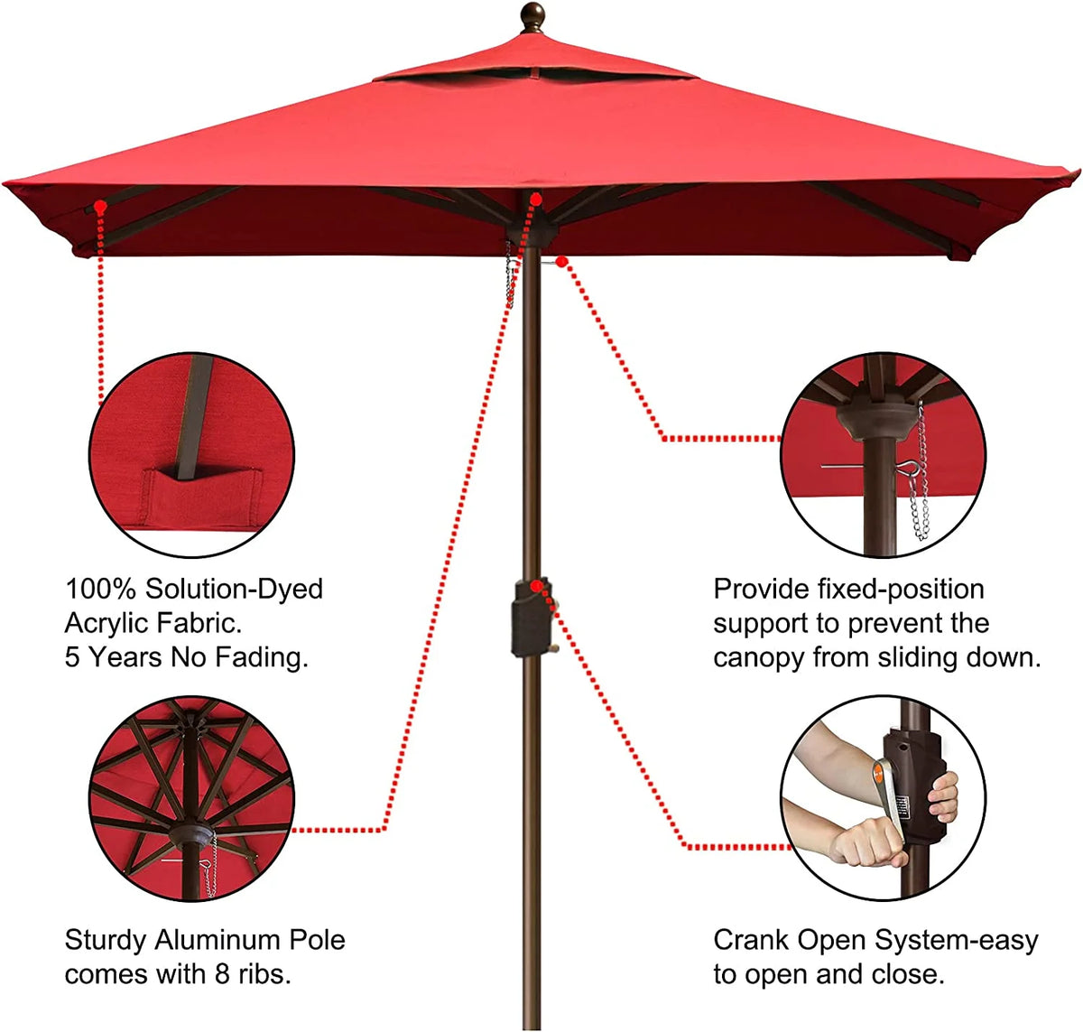 EliteShade Sunumbrella 6x6Ft Square Market Umbrella with Ventilation