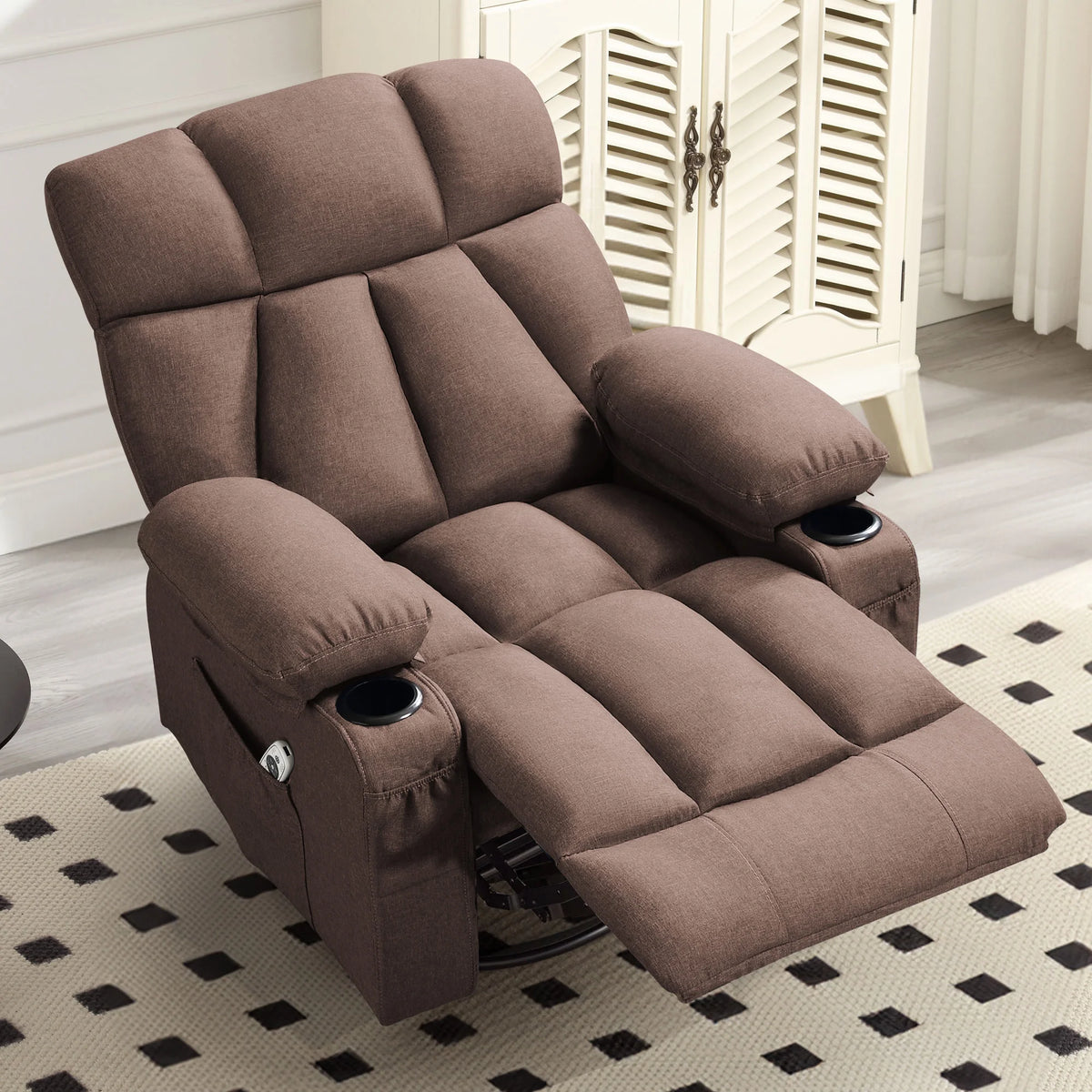 JONPONY Manual Recliner Chair with Heat Therapy and Massage Function, Heavy Duty Reclining Mechanism Massage Chair, Elderly Single Rocker Sofa with Cup Holders for Bedroom Home Theater,Grey