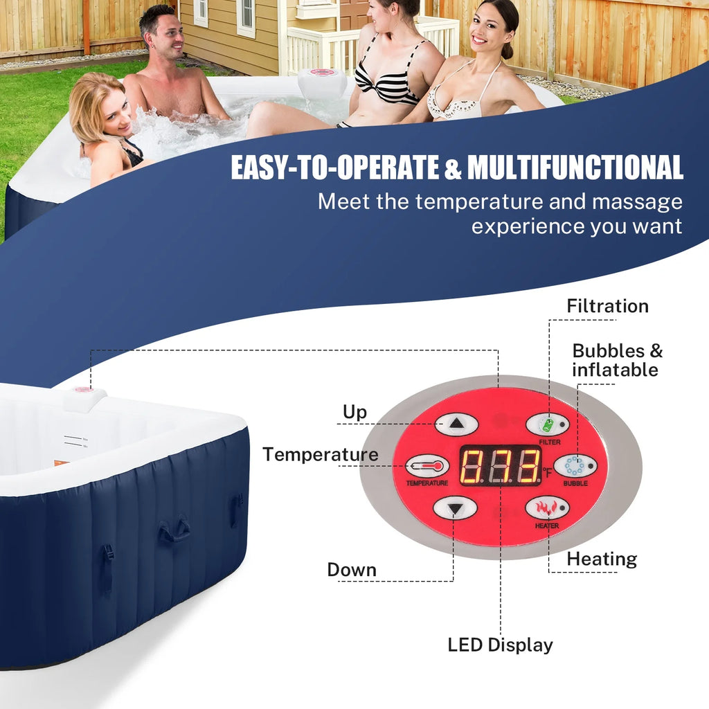 Hot Tub for 4-6 Person, Seizeen Outdoor Patio Large Inflatable Hot Tub Home SPA, with 130pcs Massage Jets, 910L, 4 Filters, 2 Cup Holders, Lockable Cover, Storage Bag, Max 104, 73in, Navy
