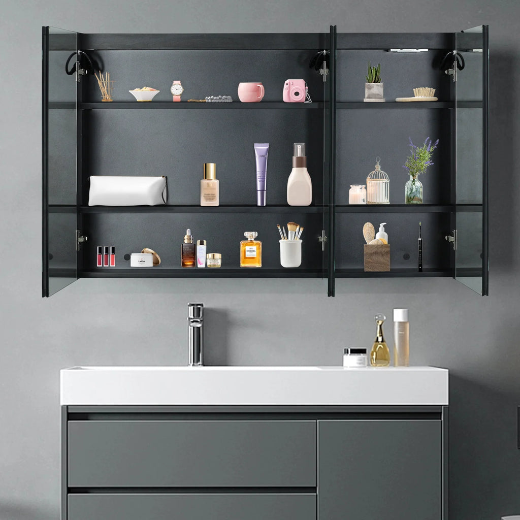Ktaxon 48"x28" LED Bathroom Mirror Cabinet with Lights, Wall-Mounted Medicine w/ Defogger, Dimmable, Memory function, Outlets & USB, White
