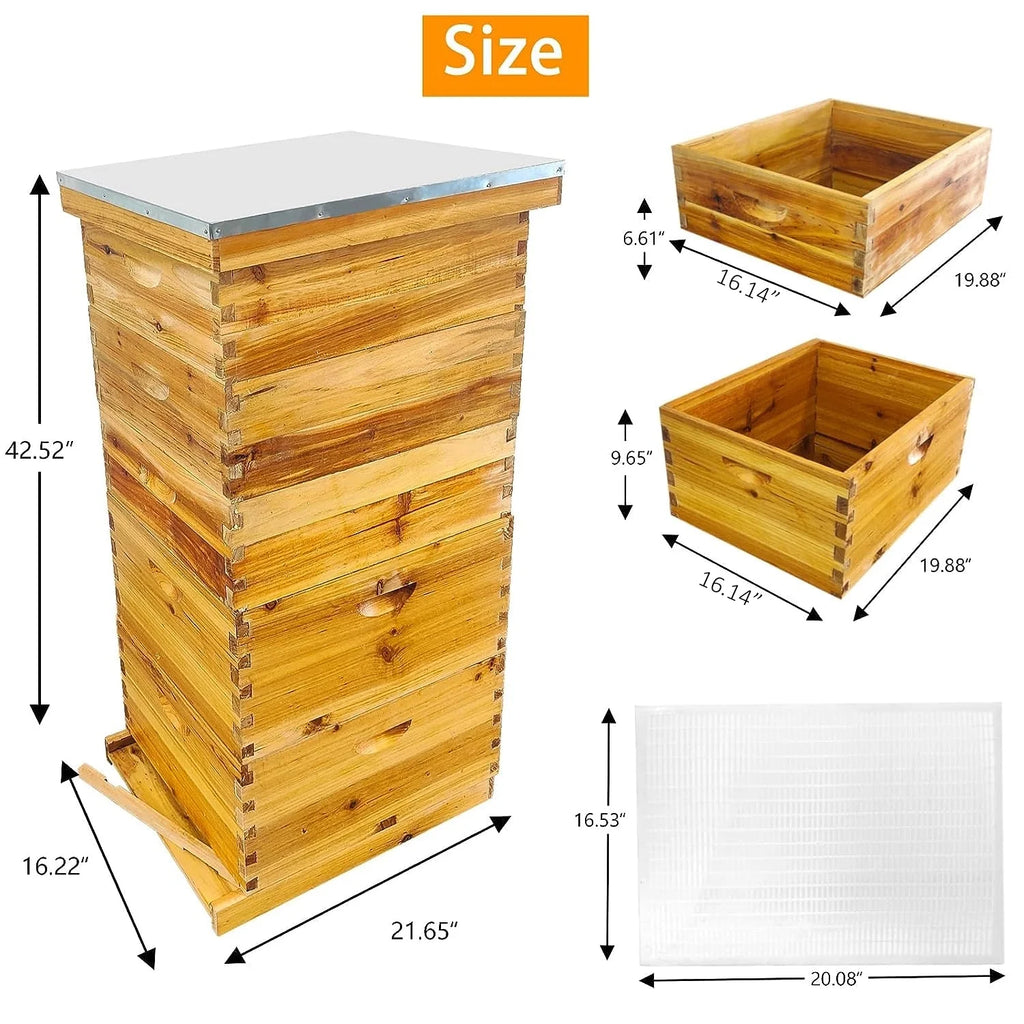 PRIJESSE 5-Layer Bee Hive for Beekeeping - 2 Deep & 3 Medium Boxes with Beeswax Coating, Ventilated Metal Roof (Frames Sold Separately)