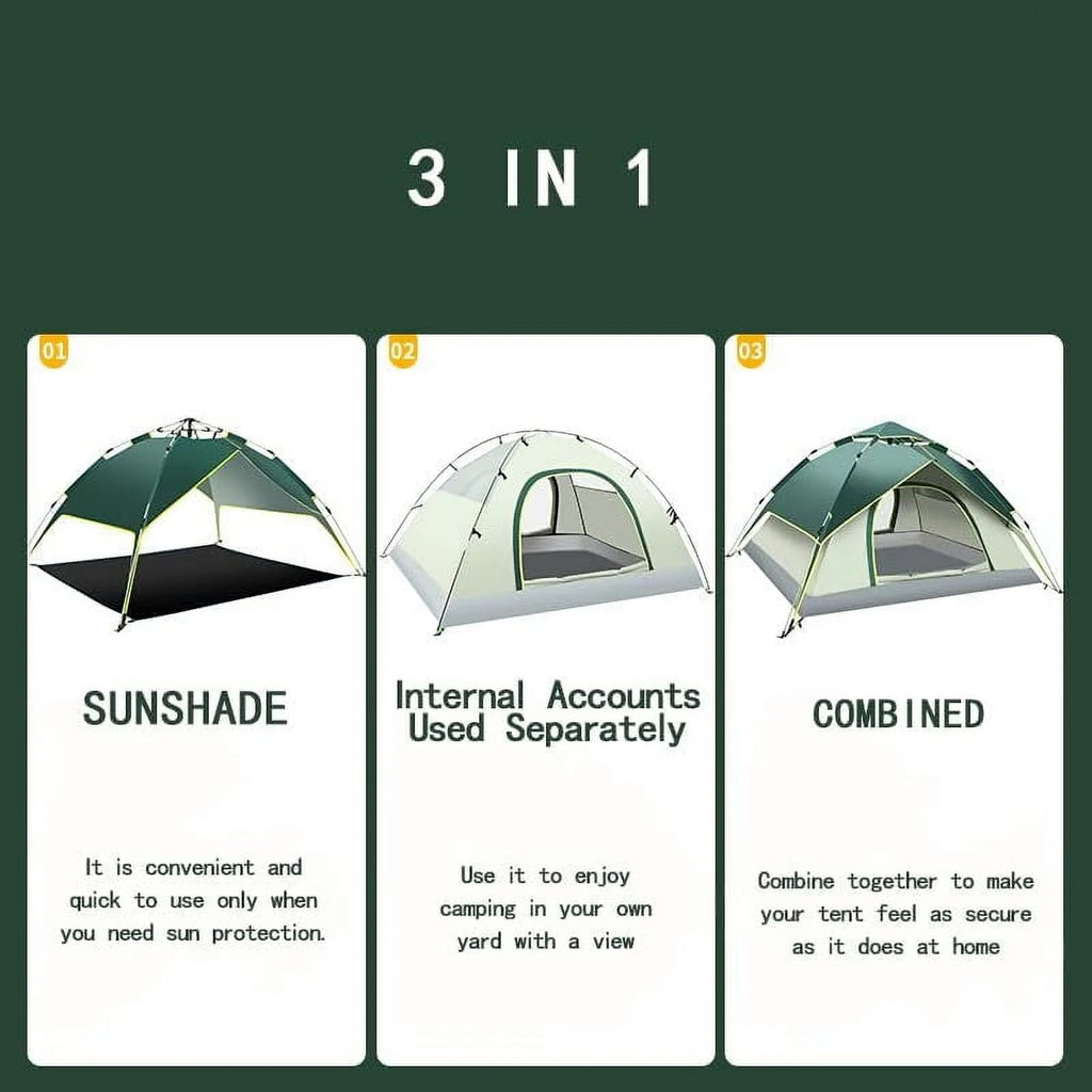 YUEWO Instant Popup Tents 2-3 Persons,Waterproof Windproof Tents for Camping,2 in 1 Easy Set Up Family Tent with Shelter,Rainfly, Outdoor Dome Tent for Travel,Hiking