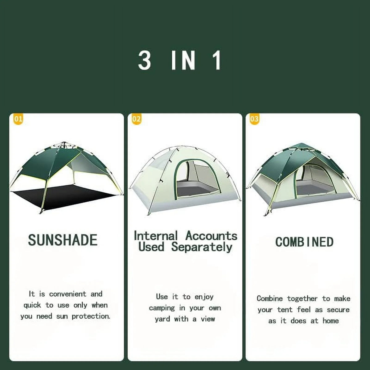 YUEWO Instant Popup Tents 2-3 Persons,Waterproof Windproof Tents for Camping,2 in 1 Easy Set Up Family Tent with Shelter,Rainfly, Outdoor Dome Tent for Travel,Hiking