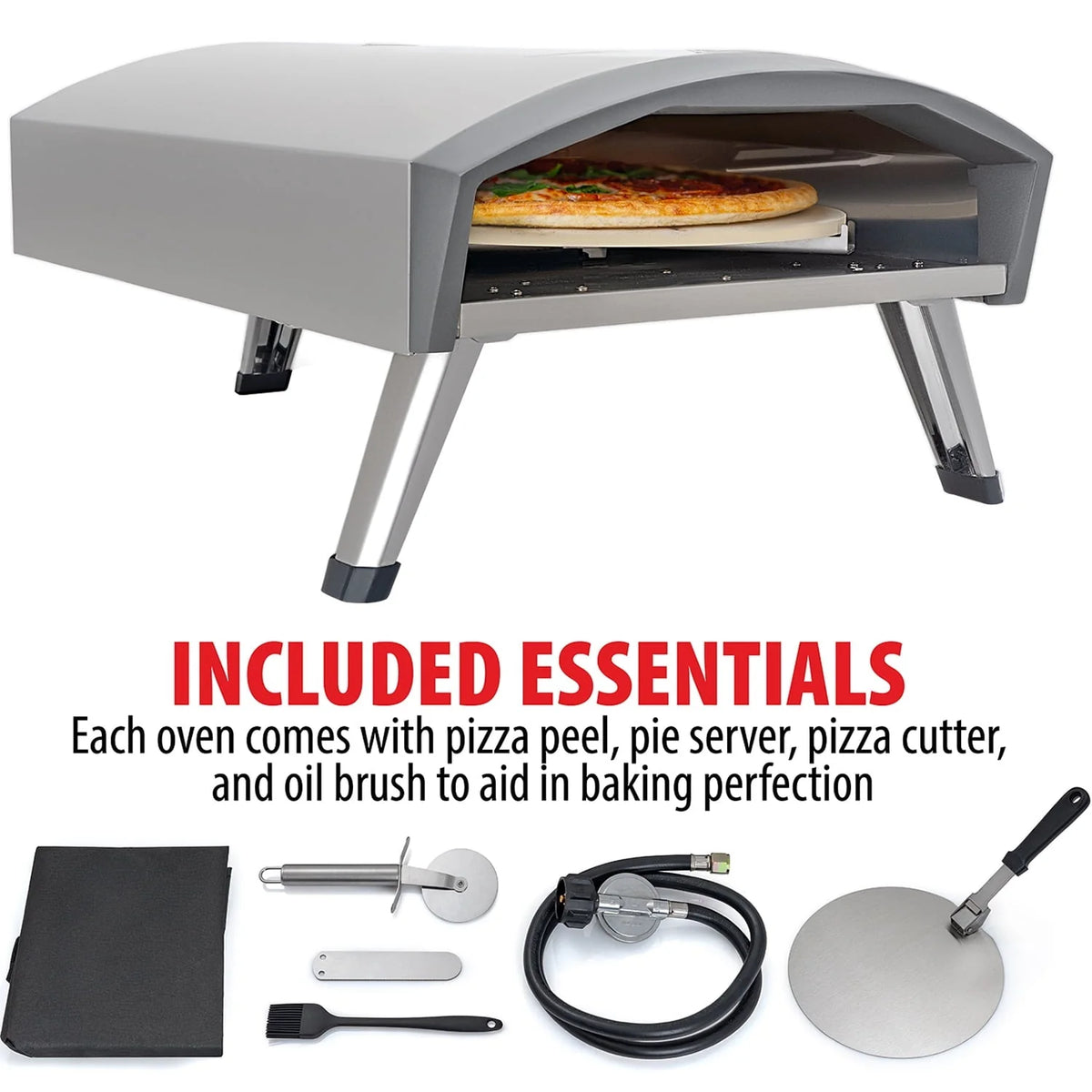 Deco Chef Outdoor Gas Pizza Oven, Portable Collapsable Design, Hassle-Free Self-Rotating Baking Stone, Accessories, Stainless Steel