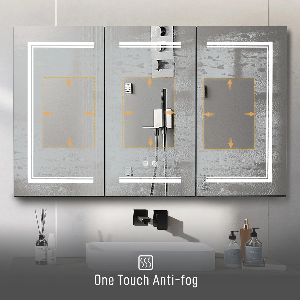 Ktaxon 48"x28" LED Bathroom Mirror Cabinet with Lights, Wall-Mounted Medicine w/ Defogger, Dimmable, Memory function, Outlets & USB, White