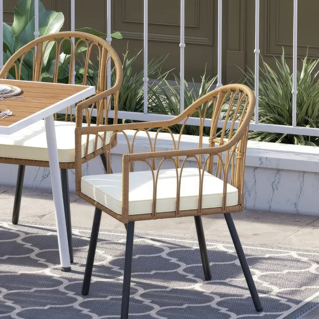 Dextrus 5 pieces Outdoor Dining Set, Patio Dining Sets with 4 Rattan Wicker Dining Chair and Round Table With Umbrella Hole, Sectional Conversation Set for Backyard, Balcony, Garden, Lawn