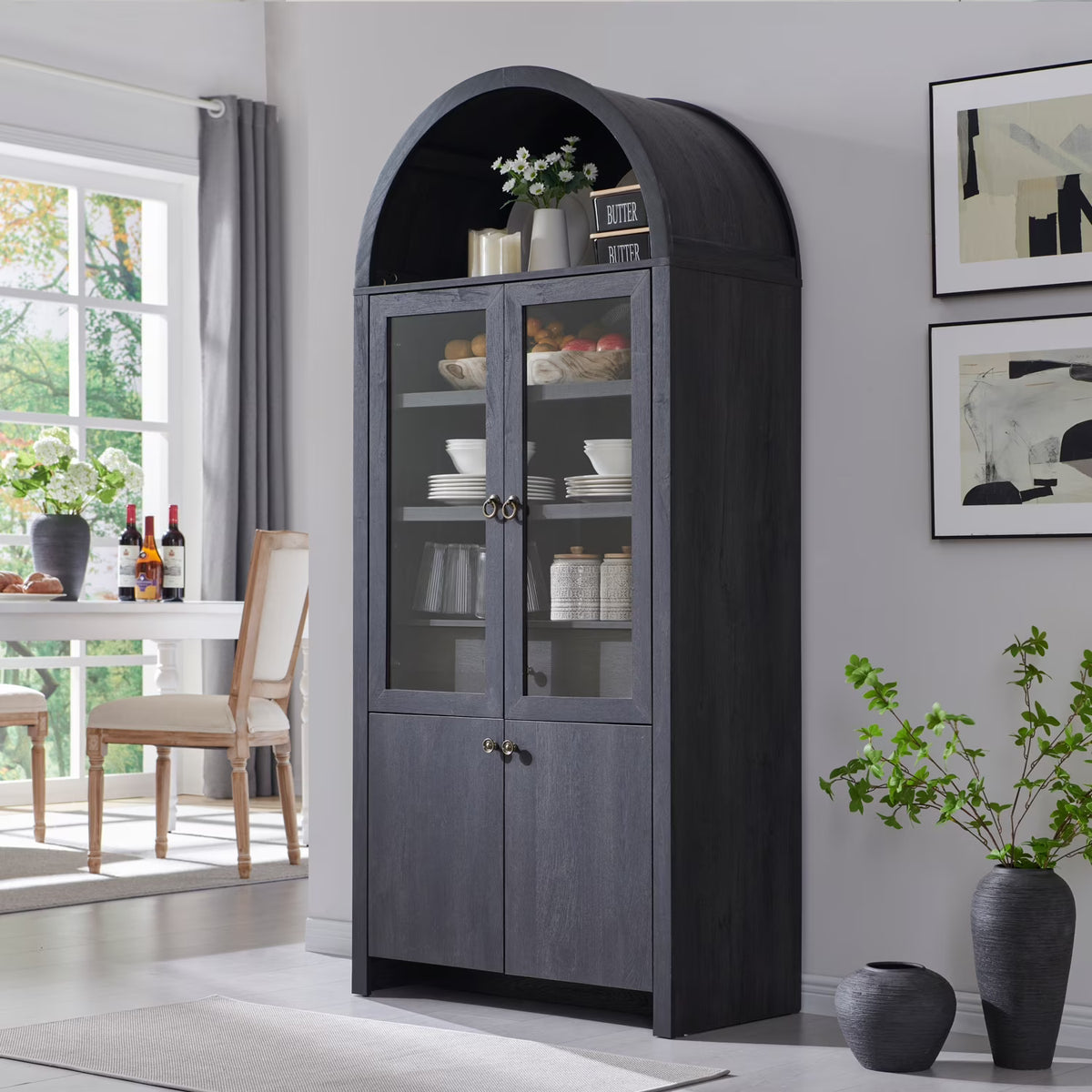 SinCiDo Arched Kitchen Pantry Storage Cabinet, 71-Inch Tall Wood Adjustable Shelves, 2 Doors, 2 Drawers