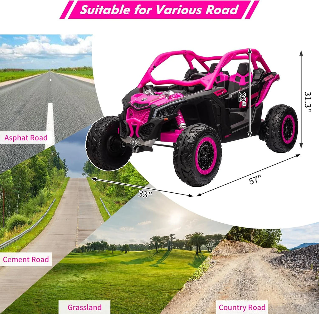 EastVita 2 Seats Ride on Ride on Car 200W Motors UTV,with Remote Control 23" Seats Width Electric Vehicle, EVA Wheels,Music,Head+Tail Light
