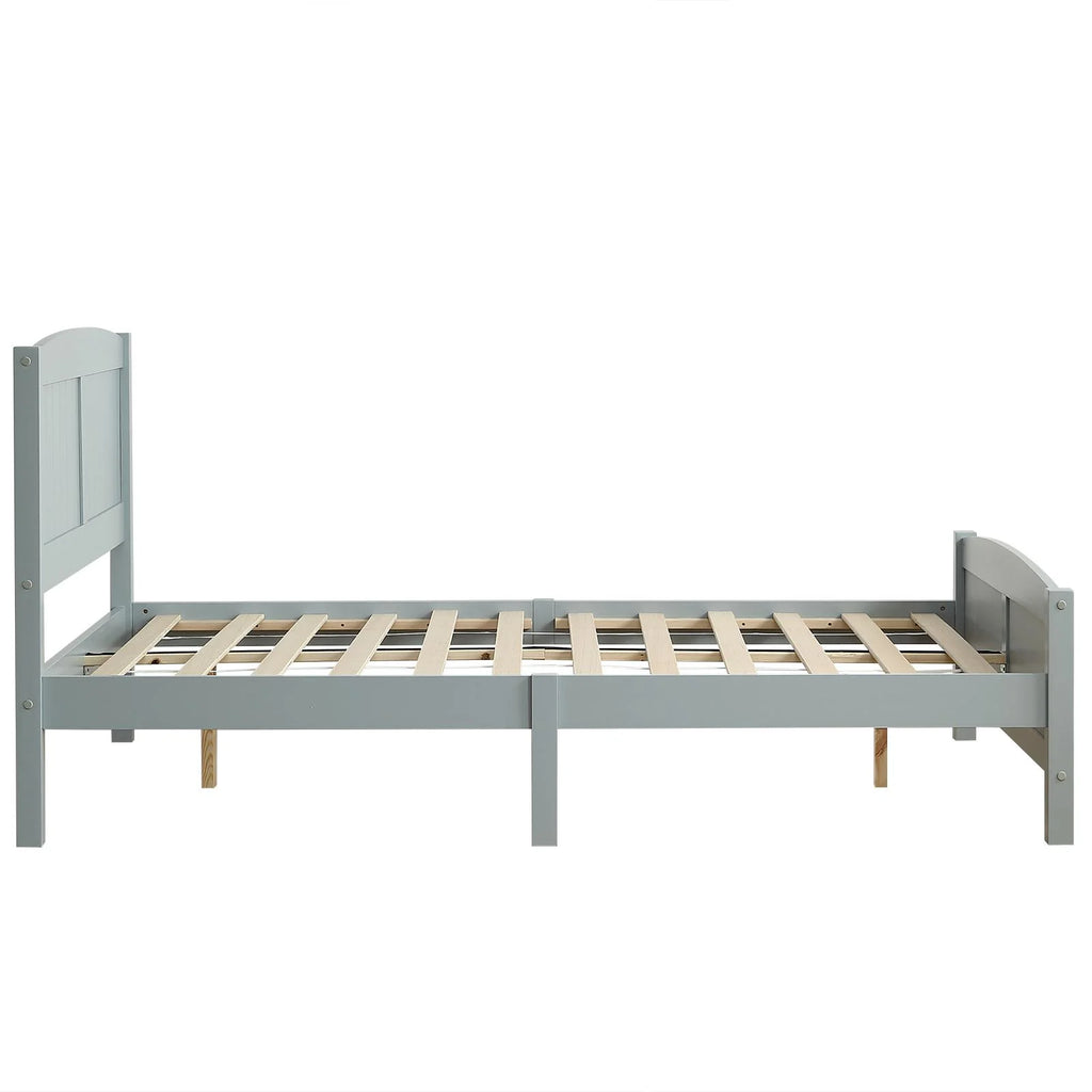 Ktaxon Deluxe Wood Platform Bed with Headboard, Teen Bed Gray,Twin