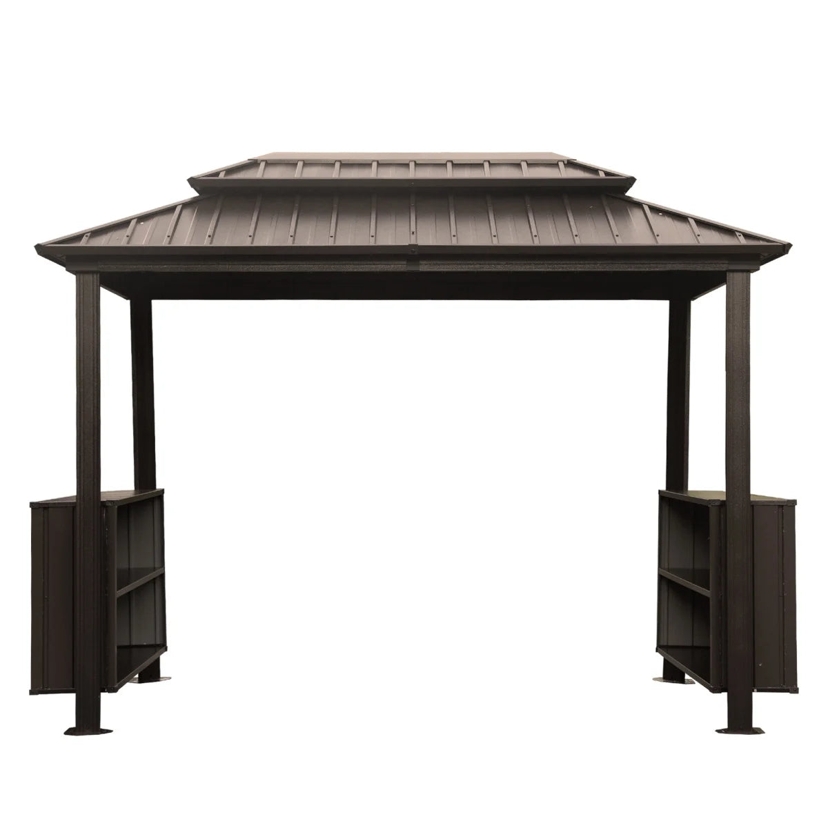 6x10 FT Shade Grill Gazebo, Outdoor BBQ Gazebo with Double Galvanized Steel Roof, Patio Grill Canopy with 2 Cabinets and Ceiling Hooks for Backyard, Lawn, Garden, Backyard, Brown