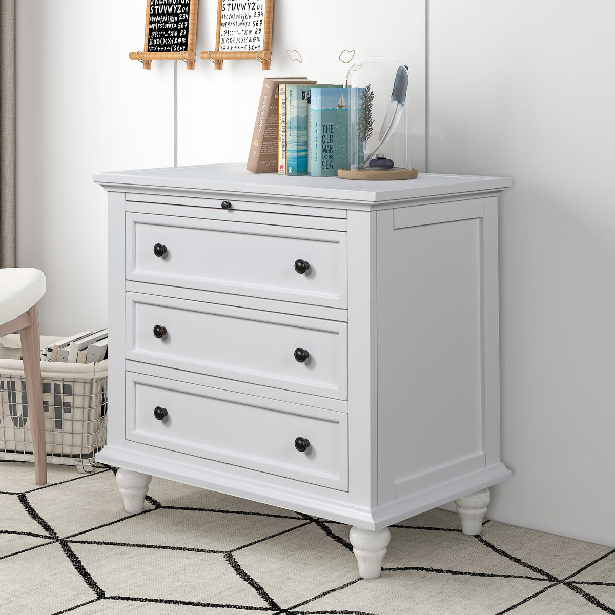 EUROCO 28 Larger Solid Wood 3-Drawer Side Table Nightstand, End Table with Pull out Tray for Bedroom, Living Room, Hallway, Entryway,White