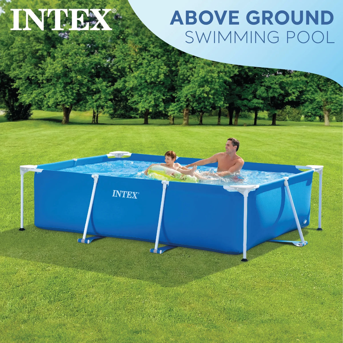 Open Box Intex 8.5'x26" Rectangular Frame Above Ground Backyard Swimming Pool