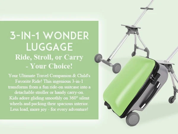 Fridtrip 20 Inch Hardside Carry on Luggage - 3-in-1 Kids Ride-on Suitcase with Spinner Wheels, Child Seat & Stroller Design, Lightweight Hard Shell Travel Luggage with Large Capacity for Family Trips