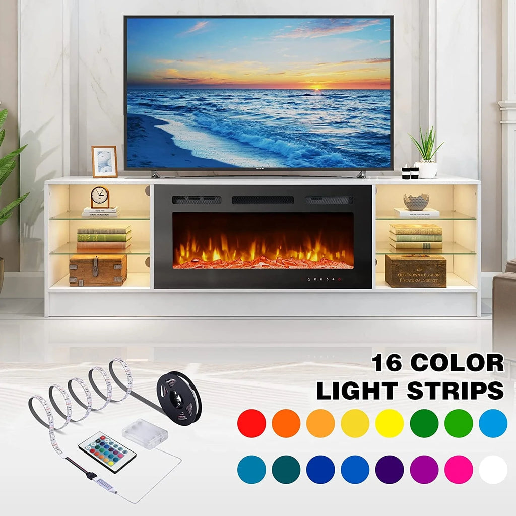 Erommy  70" Fireplace TV Stand with 36" Electric Fireplace White 80''