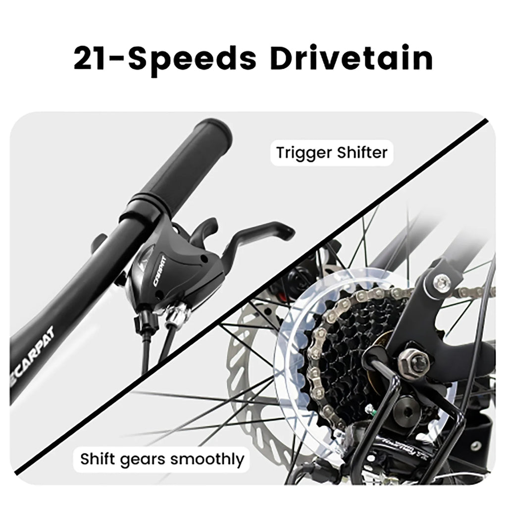 24 Inch Mountain Bike for Teenagers, High Carbon Steel Frame, Dual Full Suspension Mountain Bike, Mountain Tire, 21 Speed Mens Womens Outdoor Cycling, Birthday Gifts