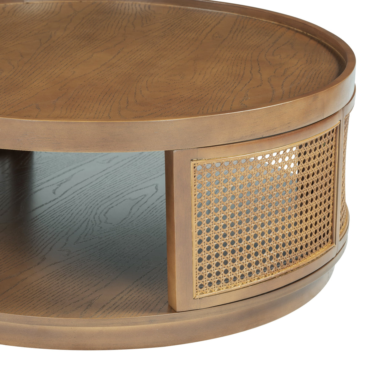 Harper & Bright Designs Rattan Round Coffee Table with Storage Shelf, Round Cane Wood Center Table for Living Room, 37'' Brown