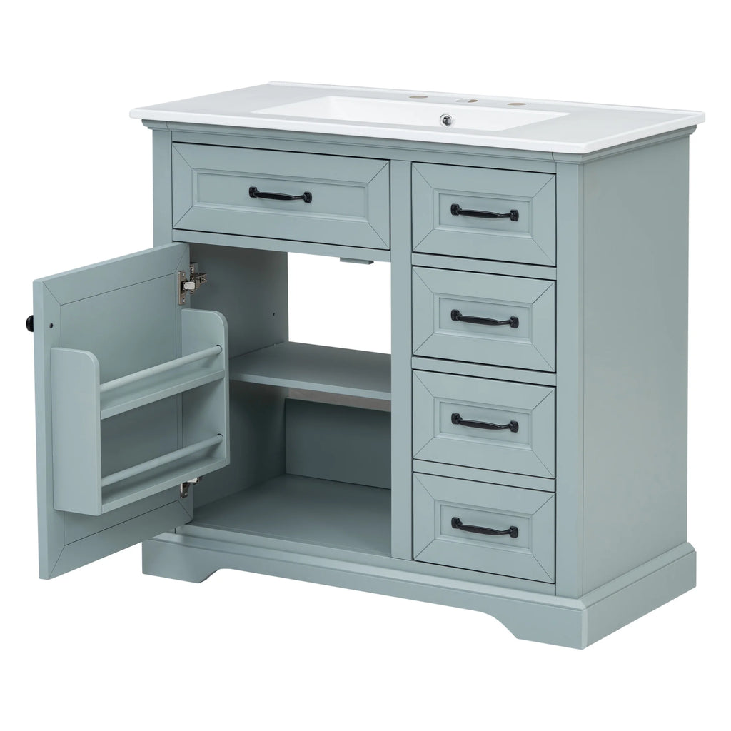 Christopher Knight Home 36" Bathroom Vanity with Sink, Tip-out Drawers, Soft-Close Doors, Grey
