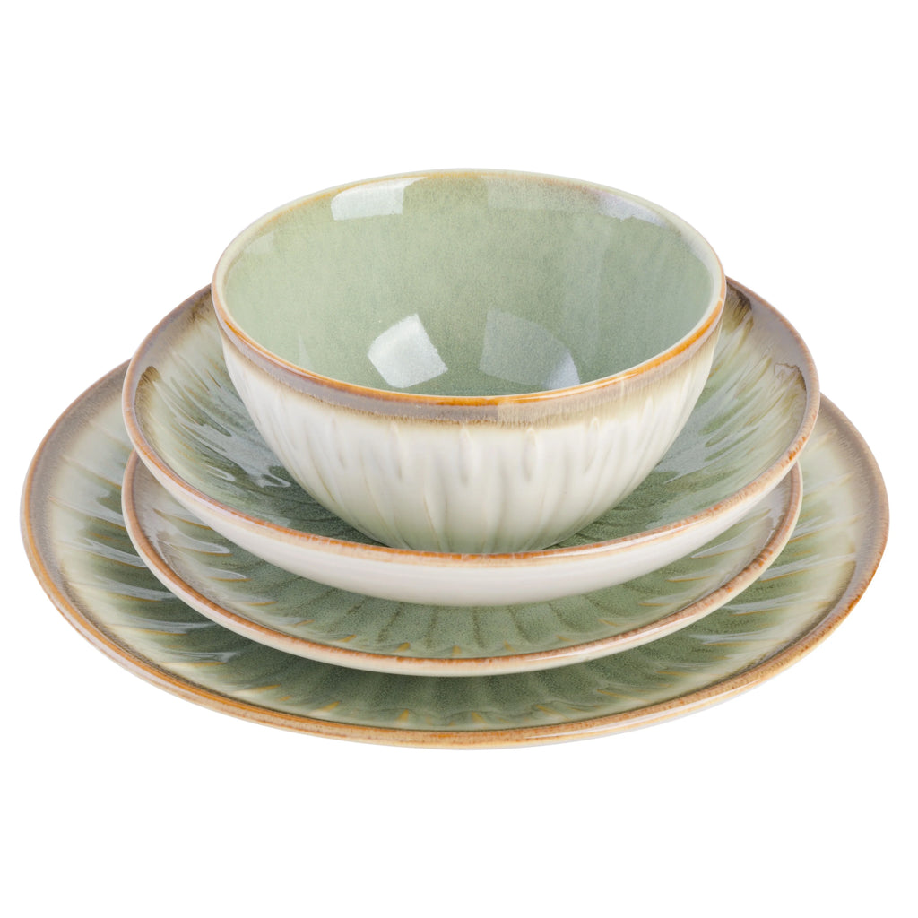Gibson Elite Mayfair Bay 16 Piece Double Bowl Embossed Reactive Dinnerware Blue
