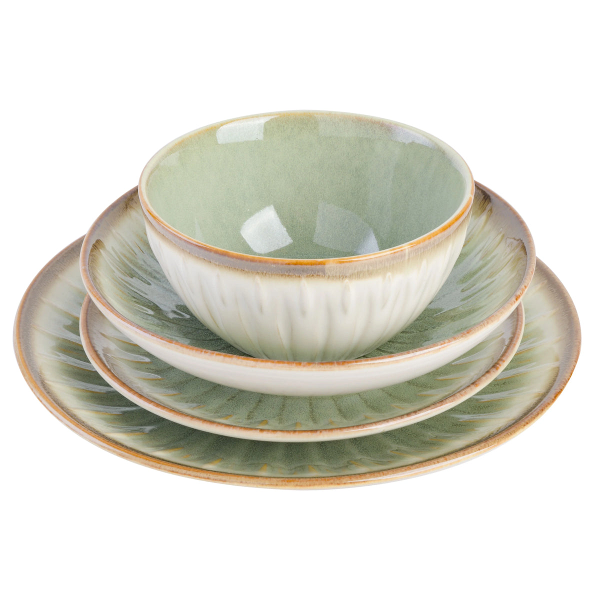 Gibson Elite Mayfair Bay 16 Piece Double Bowl Embossed Reactive Dinnerware Blue