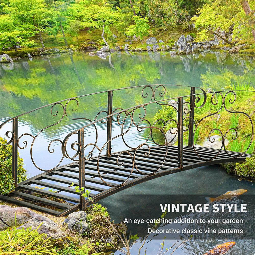 Resenkos Garden Bridge, Garden Ornament Bridge,Metal Arch Backyard Garden Bridge, Safety Siderails, Arc Footbridge, Bronze