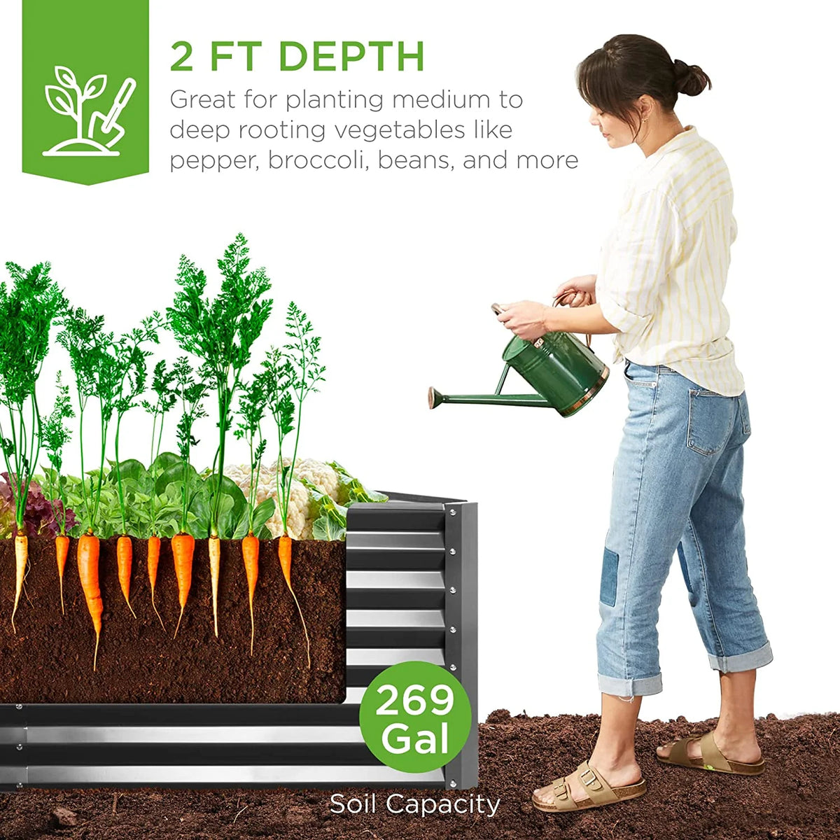 Gloaa 6x3x2ft Outdoor Metal Raised Garden Bed, Deep Root Box Planter for Vegetables, Flowers, Herbs, and Succulents w/ 269 Gallon Capacity Sage Green