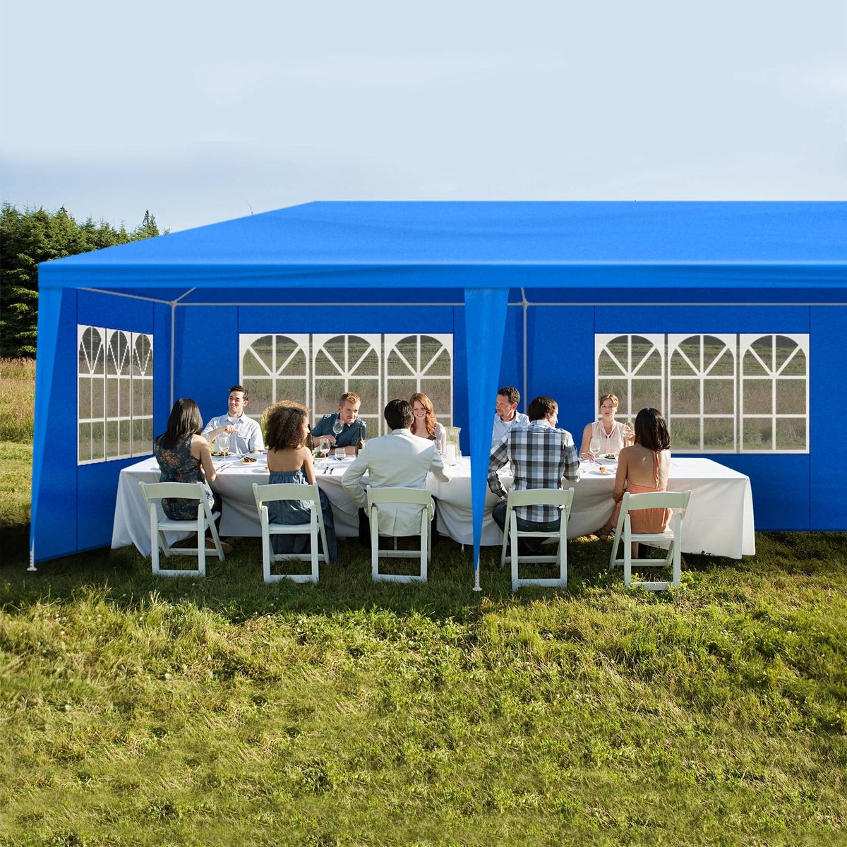 10'x30' Outdoor Party Tent with 8 Removable Sidewalls - Waterproof Canopy Patio Wedding Gazebo for Backyard Events, Blue