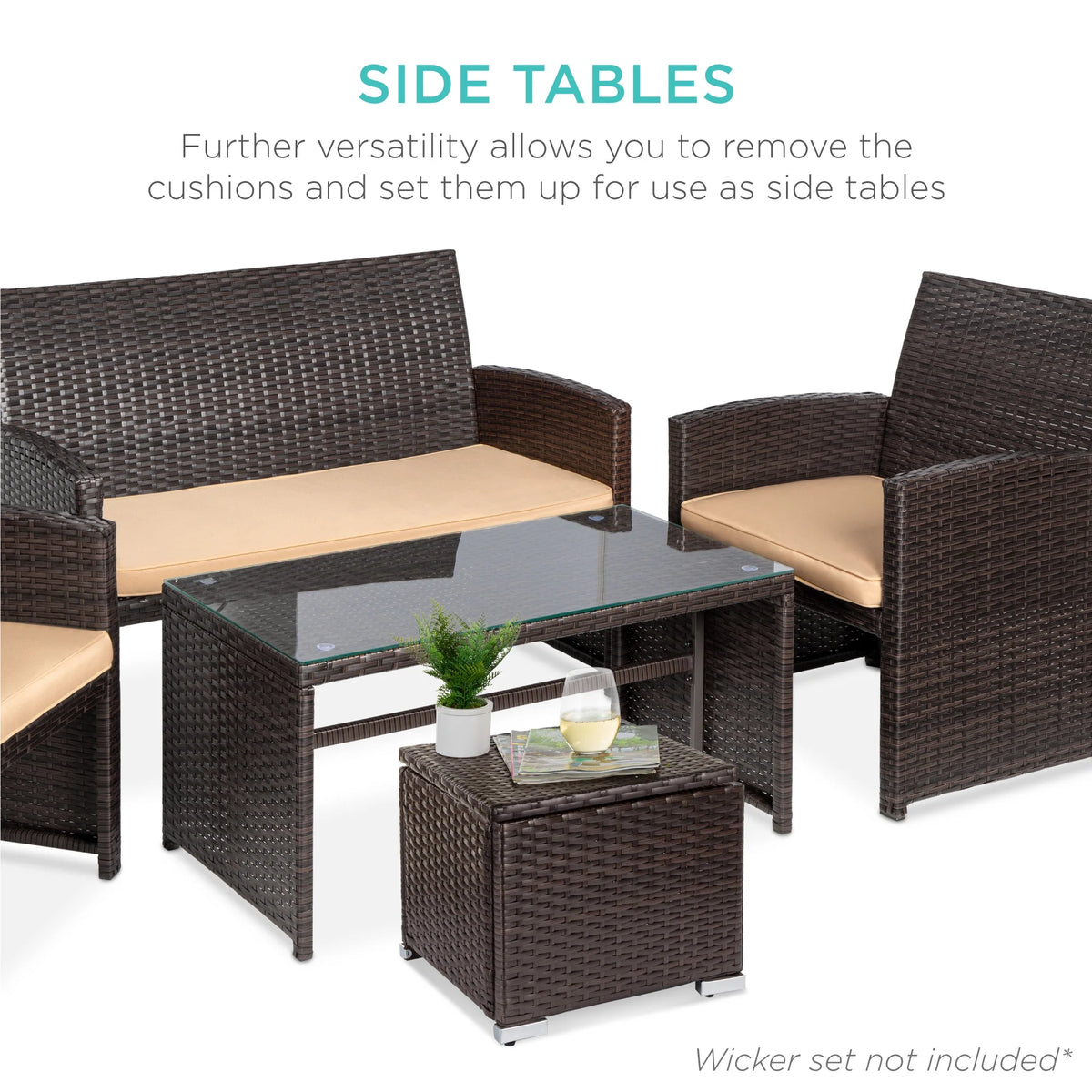 Best Choice Products Set of 2 Wicker Ottomans, Multipurpose Furniture w/ Removable Cushions - Brown/Beige
