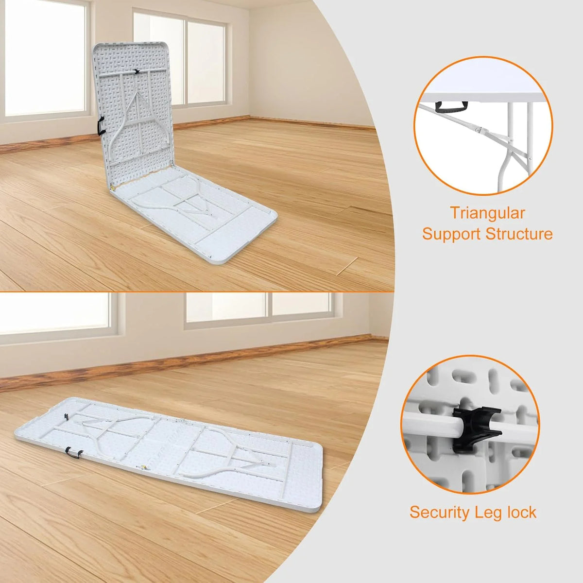 Folding Table with Carry Handle, Portable Fold-in-Half Plastic Table, Rectangle Foldable Table for Indoor