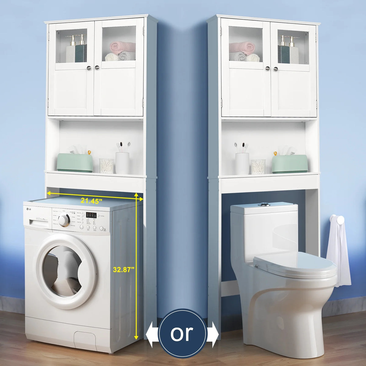 Ktaxon Over the Toilet Bathroom Storage Cabinet with 2 Doors & 3 Storage Shelves Space Saver, White