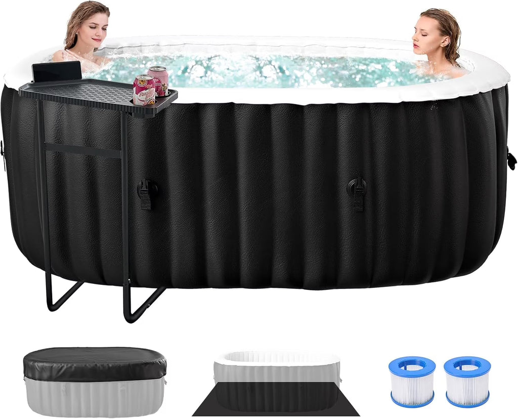 4-6 Person Inflatable Hot Tub, Large Polygon Portable Blow up Hot Tub, Leak-Proof PVC Outdoor Spa with 130 Air Jets, Insulated Cover and Heater Pump, 77 X 77 X 25