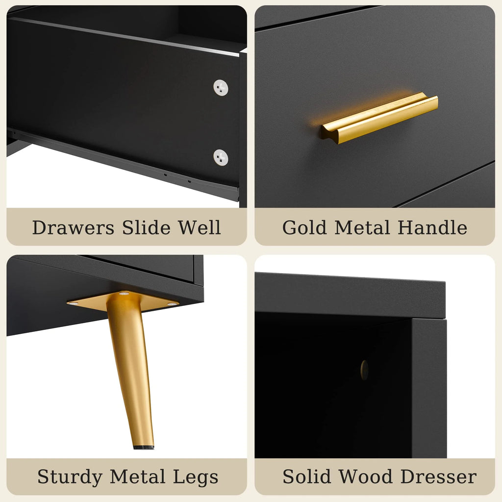 EnHomee Dresser with LED Lights Drawer Dresser with 6 Deep Drawers Wood Dresser for Bedroom TV Stand Dressers & Chests of Drawers Wide Led Dressers,Black