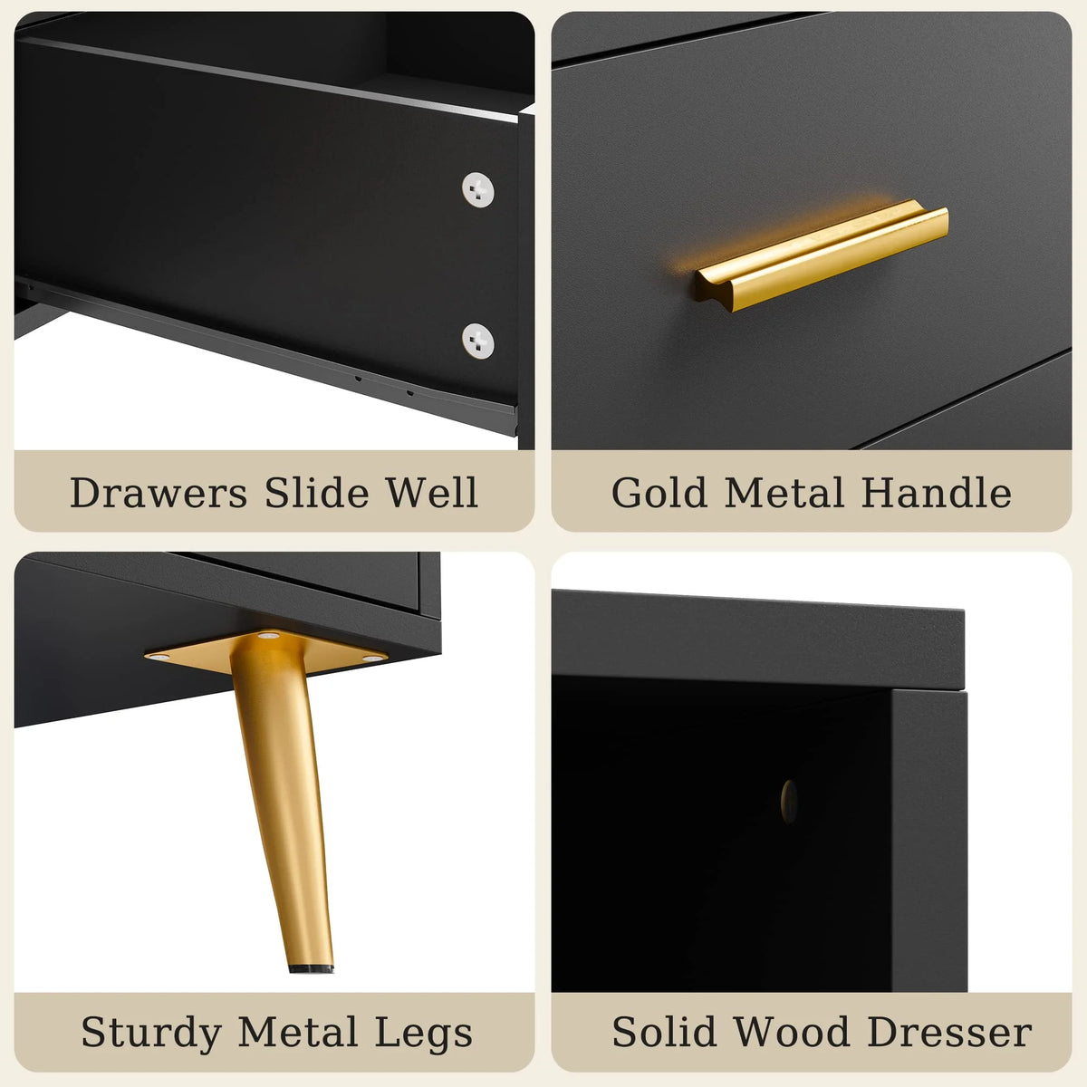 EnHomee Dresser with LED Lights Drawer Dresser with 6 Deep Drawers Wood Dresser for Bedroom TV Stand Dressers & Chests of Drawers Wide Led Dressers,Black