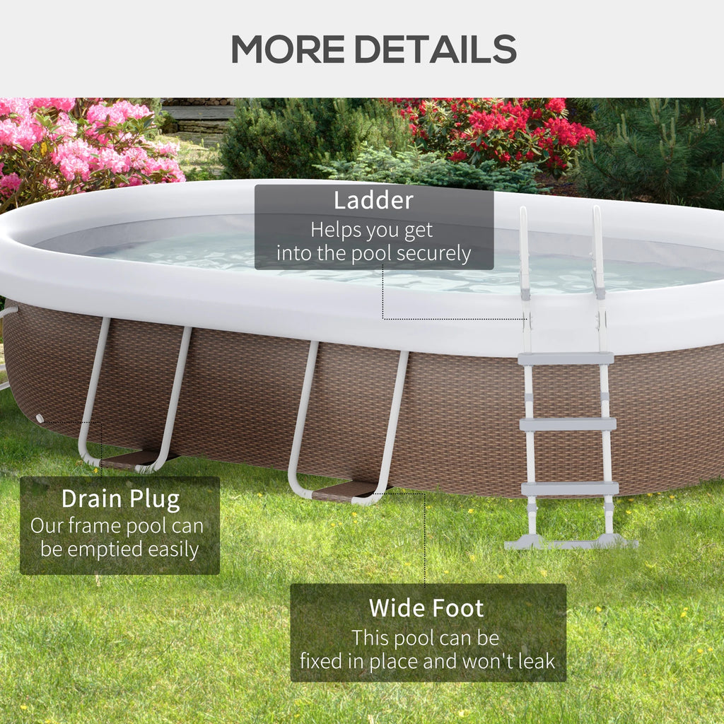 Outsunny Above Ground Swimming Pool, Semi-Inflatable Frame Pool, Brown