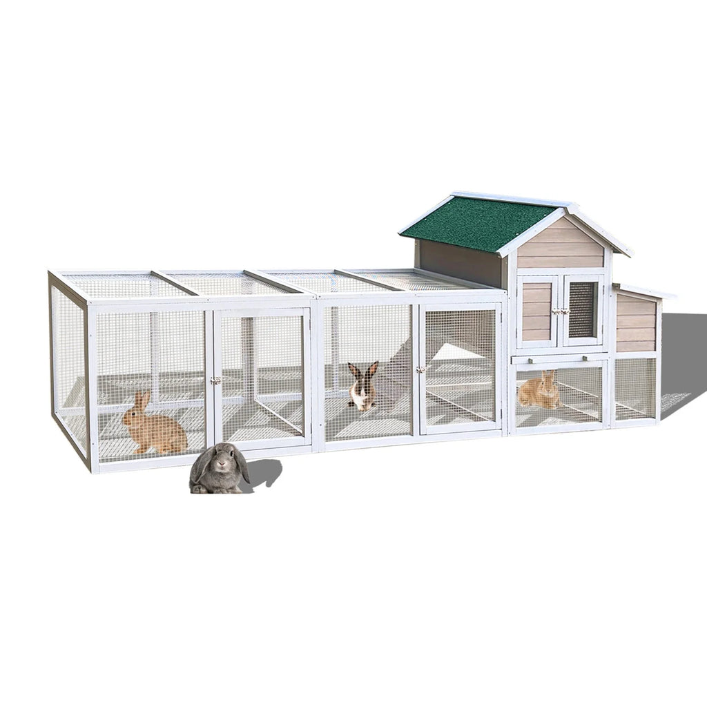 79.5 " Outdoor Poultry Cage, Large Wooden Bunny Cage Chicken Coop Hen House with 2 Runs, 2 Tier Waterproof Poultry Pen Enclosure for Rabbit Chicken Duck Small Animals